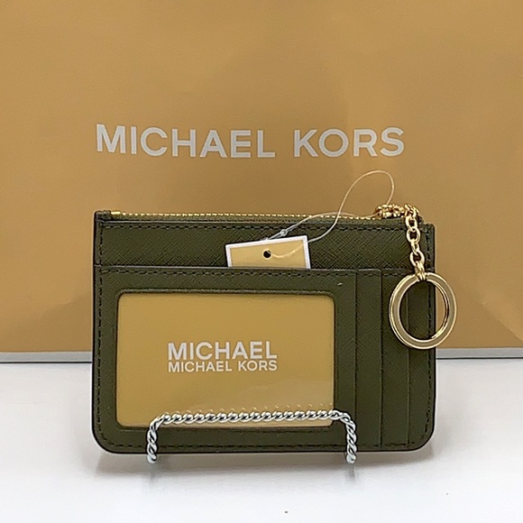 MICHAEL KORS SMALL TOP ZIP COINPOUCH WITH ID CARD OLIVE COLOR - Picture 4 of 10
